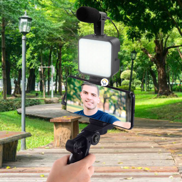 Kit Estabilizador Trípode Soporte Celular Luz Led Micrófono Vlog Video AY49 - Imagen 5
