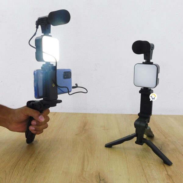 Kit Estabilizador Trípode Soporte Celular Luz Led Micrófono Vlog Video AY49 - Imagen 8