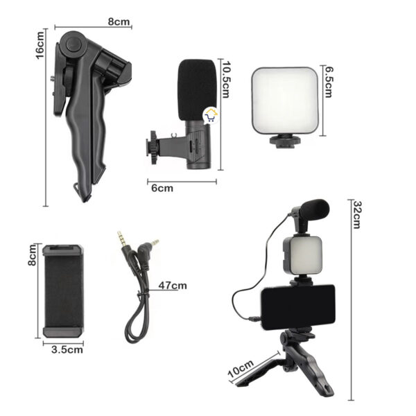 Kit Estabilizador Trípode Soporte Celular Luz Led Micrófono Vlog Video AY49 - Imagen 2